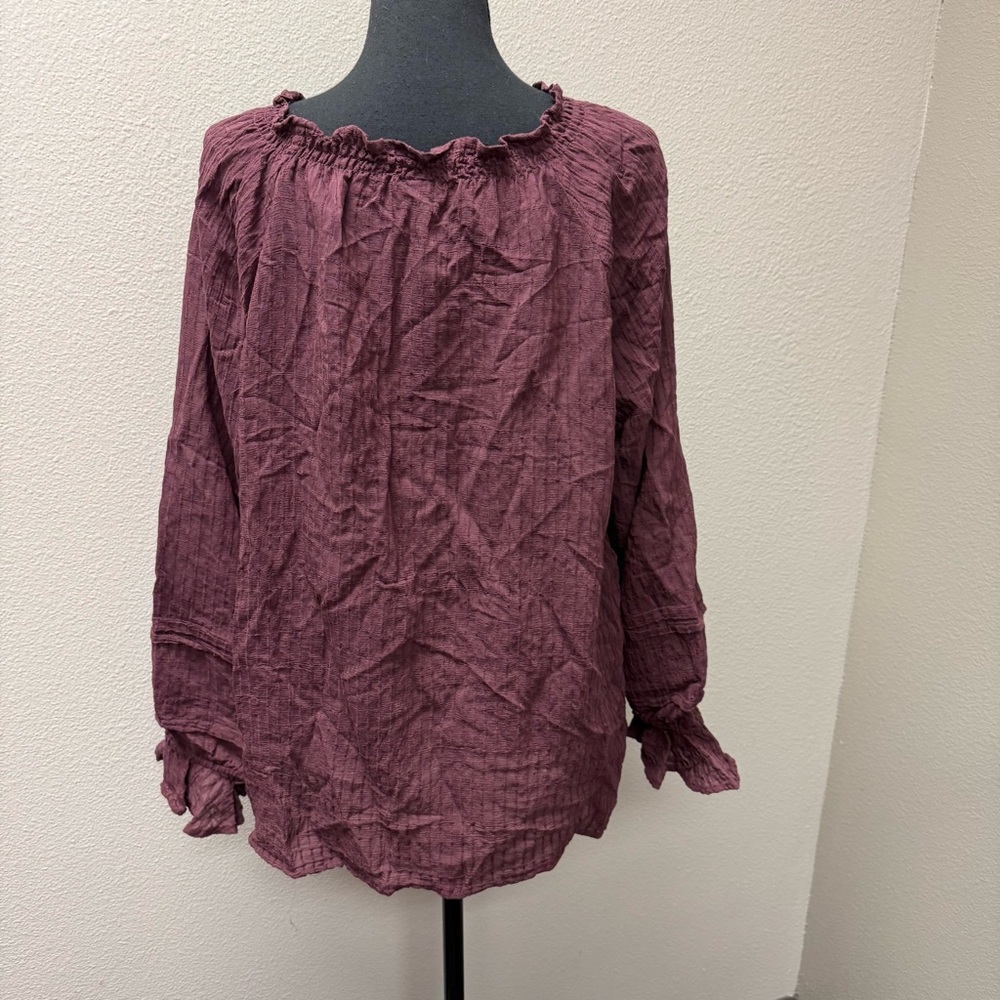 Torrid Plum Purple Peasant Blouse Size 2 Boho Tie Neck Plus Size Chic - Picture 5 of 10